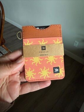 THREAD Orange Sunburst Vertical Card Wallet with Leather Top